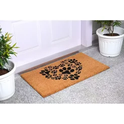 Kirklands Home Tan and Black Coir Heart Paws Doormat, 24x36 Best