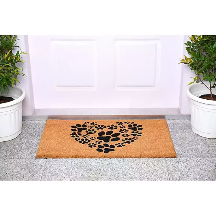 Kirklands Home Tan and Black Coir Heart Paws Doormat, 24x36 Best