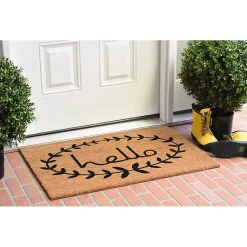 Kirklands Home Tan and Black Evergreen Hello Doormat, 36x24 in. Discount