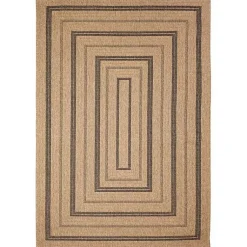 Kirklands Home Tan and Black Framed Indoor/Outdoor Area Rug, 5x7 New