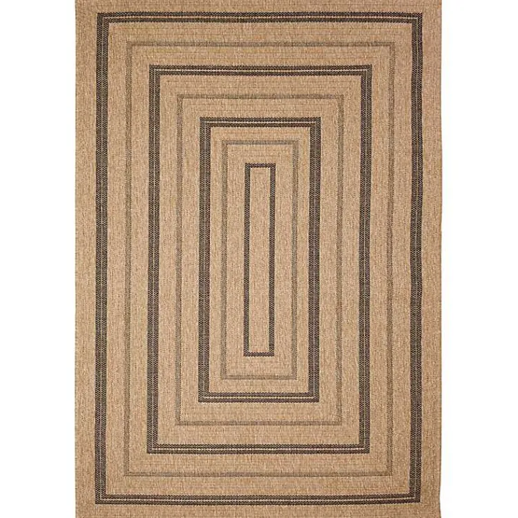 Kirklands Home Tan and Black Framed Indoor/Outdoor Area Rug, 5x7 New