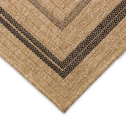Kirklands Home Tan and Black Framed Indoor/Outdoor Area Rug, 5x7 New
