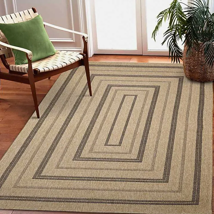 Kirklands Home Tan and Black Framed Indoor/Outdoor Area Rug, 5x7 New