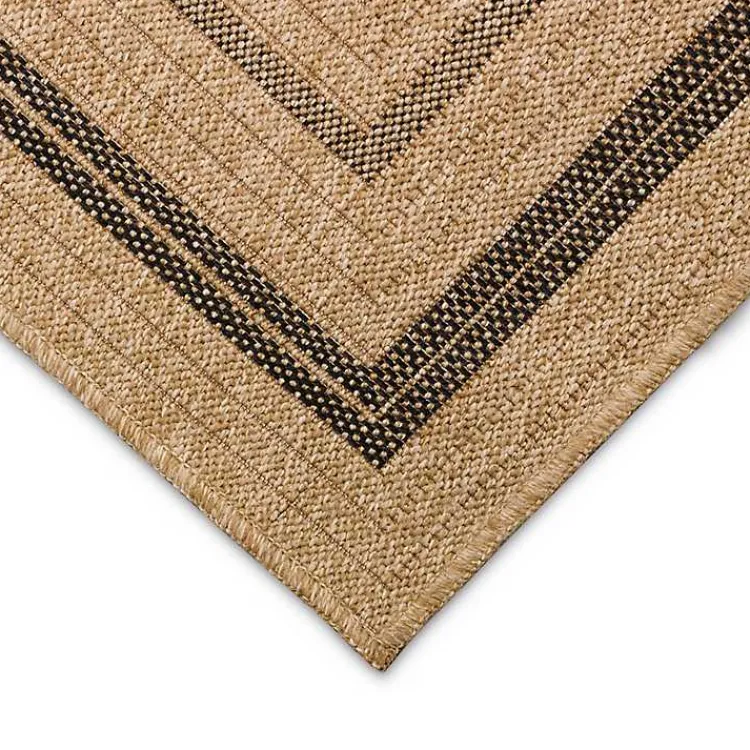 Kirklands Home Tan and Black Framed Indoor/Outdoor Area Rug, 7X9 Clearance