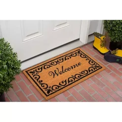 Kirklands Home Tan and Black Scroll Welcome Doormat, 29x17 in. Online