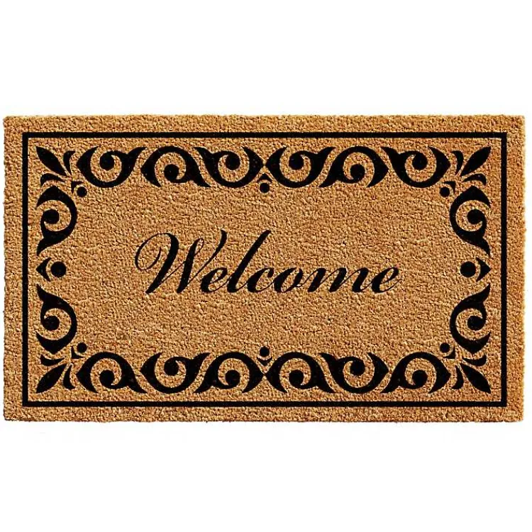 Kirklands Home Tan and Black Scroll Welcome Doormat, 36x24 in. Sale