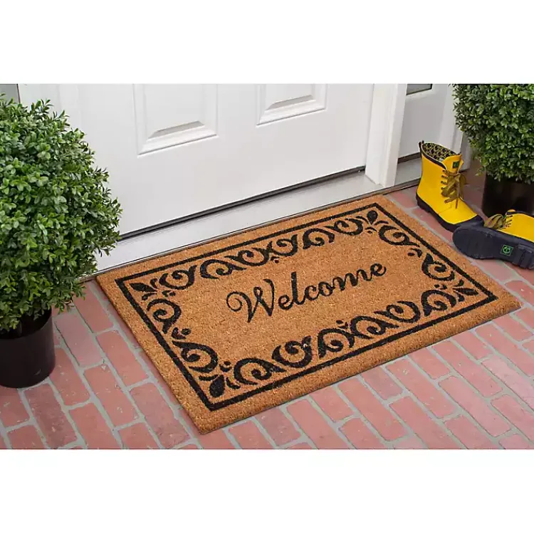 Kirklands Home Tan and Black Scroll Welcome Doormat, 36x24 in. Sale