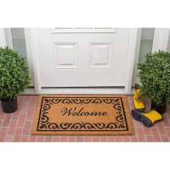 Kirklands Home Tan and Black Scroll Welcome Doormat, 36x24 in. Sale