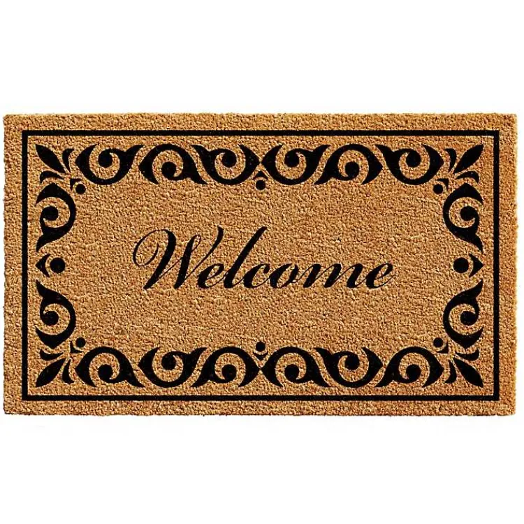 Kirklands Home Tan and Black Scroll Welcome Doormat, 48x30 in. Hot
