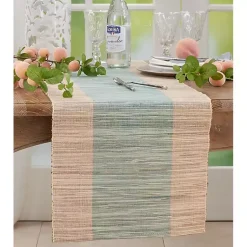 Kirklands Home Tan and Blue Shimmer Banded Table Runner Best