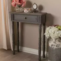 Kirklands Home Tan and Gray Ornate Ball Turned Console Table Outlet