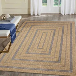 Kirklands Home Tan and Navy Framed Indoor/Outdoor Area Rug, 7x9 Online