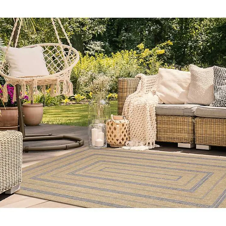Kirklands Home Tan and Navy Framed Indoor/Outdoor Area Rug, 7x9 Online