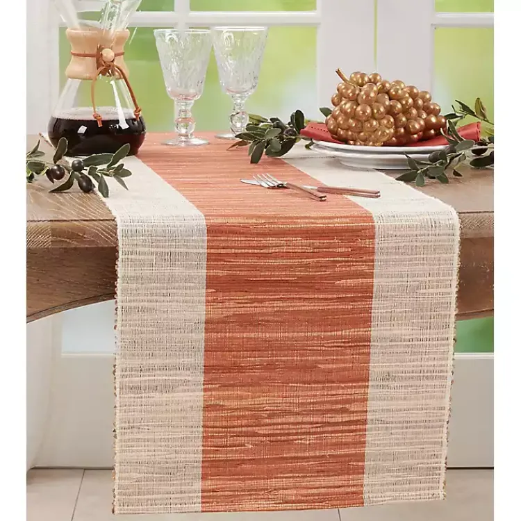 Kirklands Home Tan and Orange Shimmer Banded Table Runner Online