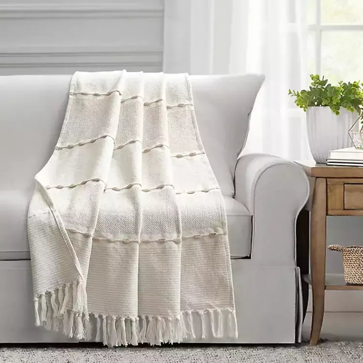 Blankets & Throws>Kirklands Home Tan and White Herringbone Stripe Throw