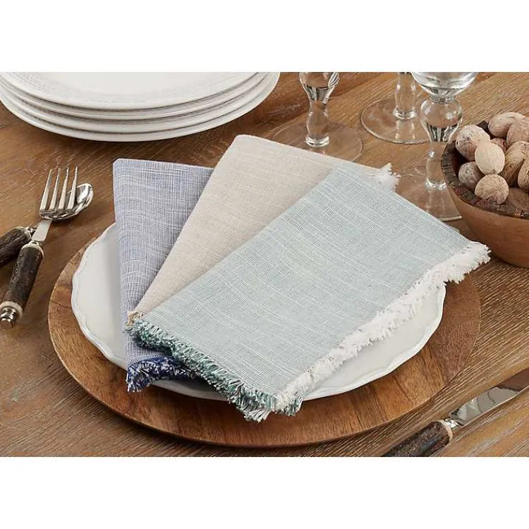 Kirklands Home Tan and White Two-Tone Fringe Napkins, Set of 4 Clearance