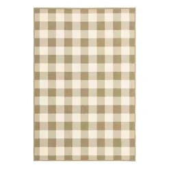 Kirklands Home Buffalo Check Outdoor Area Rug, 5x7 Tan Clearance