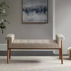 Kirklands Home Button Tufted Wood Bench Tan Sale