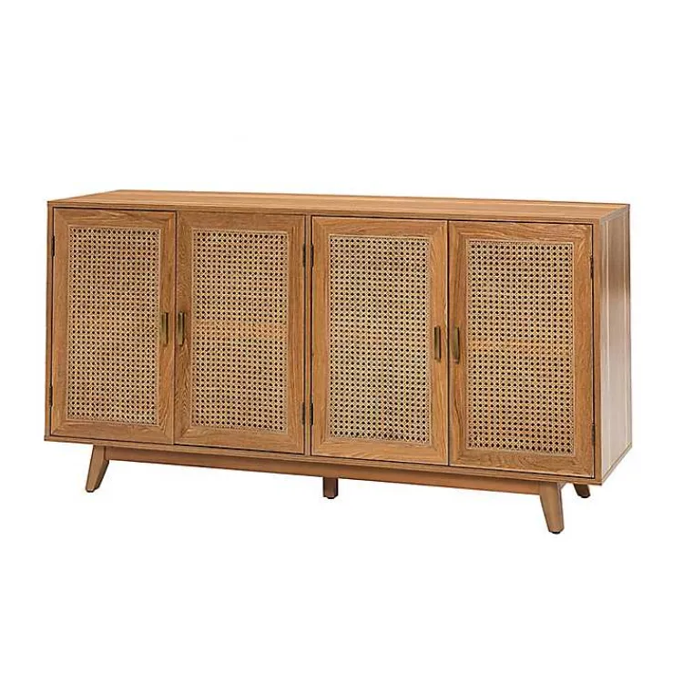 Kirklands Home Cane Wood Storage Media Cabinet Tan Sale