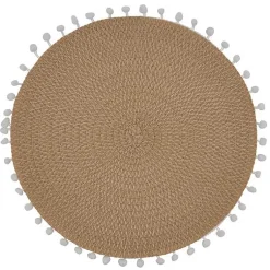 Kirklands Home Circular Pom Pom Placemats, Set of 4 Tan