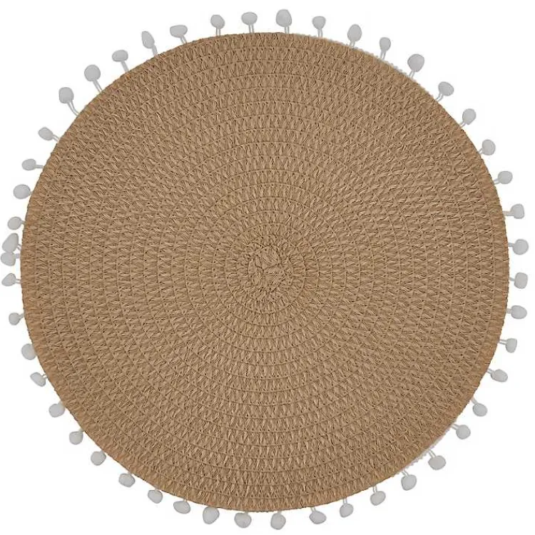 Kirklands Home Circular Pom Pom Placemats, Set of 4 Tan