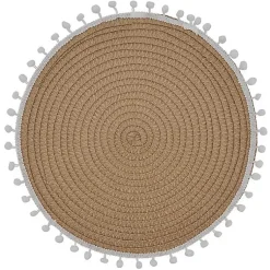 Kirklands Home Circular Pom Pom Placemats, Set of 4 Tan