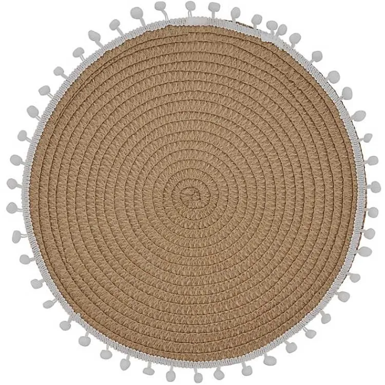 Kirklands Home Circular Pom Pom Placemats, Set of 4 Tan