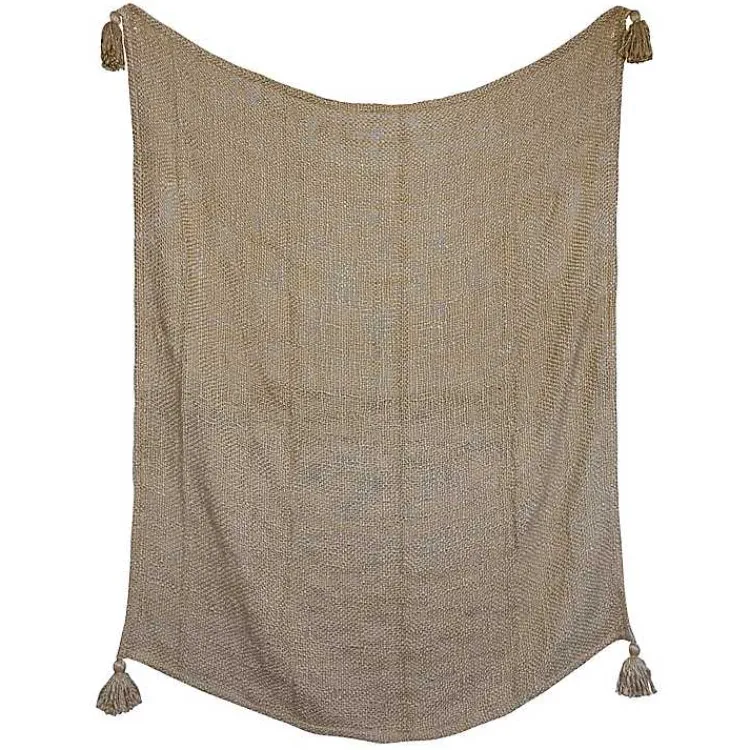 Blankets & Throws>Kirklands Home Corner Tassel Throw Blanket Tan