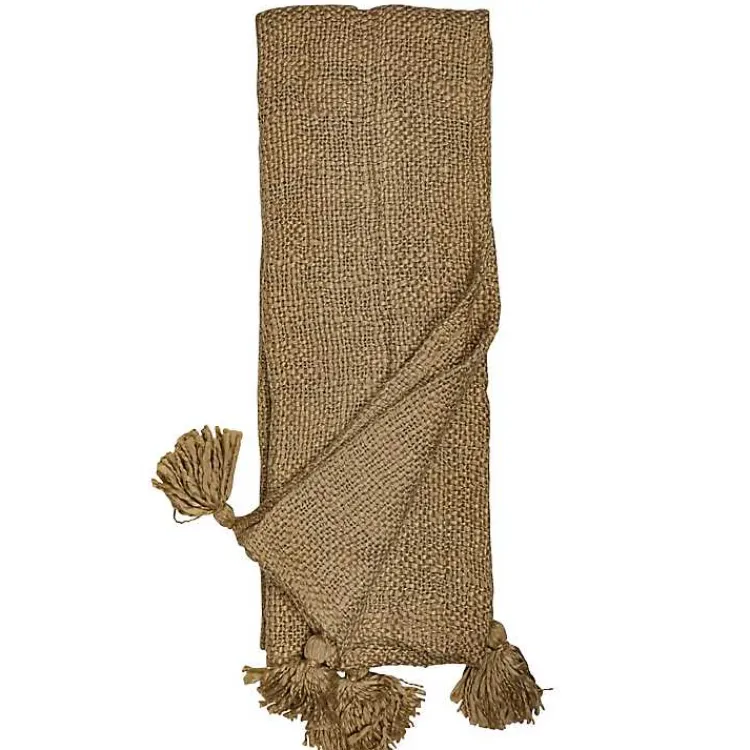 Blankets & Throws>Kirklands Home Corner Tassel Throw Blanket Tan