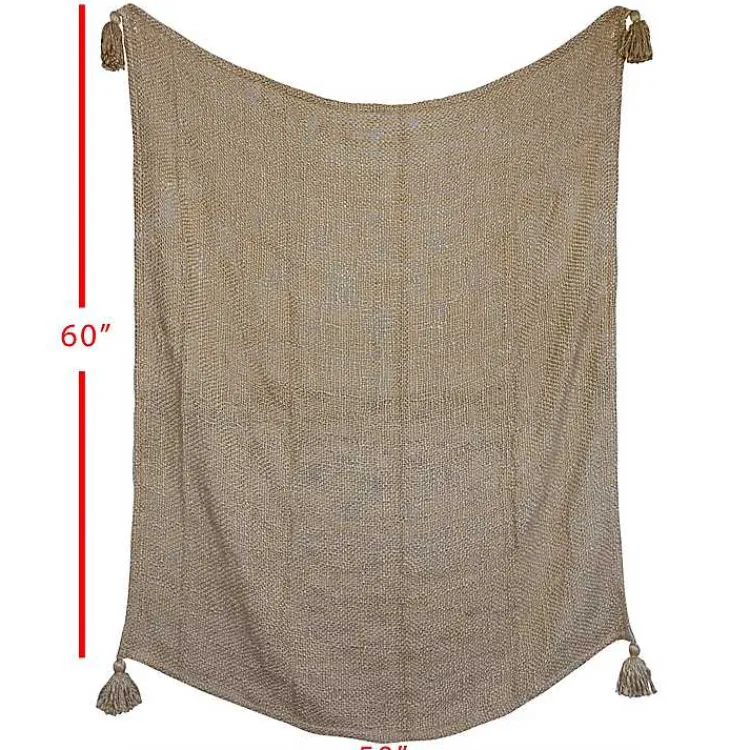 Blankets & Throws>Kirklands Home Corner Tassel Throw Blanket Tan