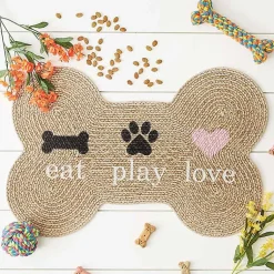 Kirklands Home Eat Play Love Bone-Shaped Pet Bowl Mat Tan Hot