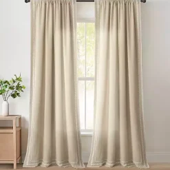 Kirklands Home Embroidered Ric Rac Curtain Panel, 84 in. Tan Clearance