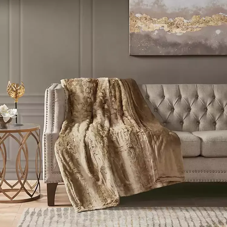 Blankets & Throws>Kirklands Home Faux Fur Oversized Throw Blanket Tan