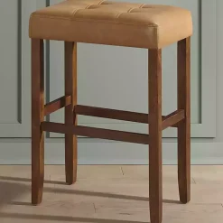 Kirklands Home Faux Leather Madison Walnut Bar Stool Tan Discount