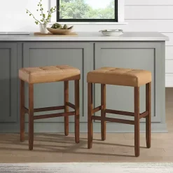 Kirklands Home Faux Leather Madison Walnut Bar Stool Tan Discount