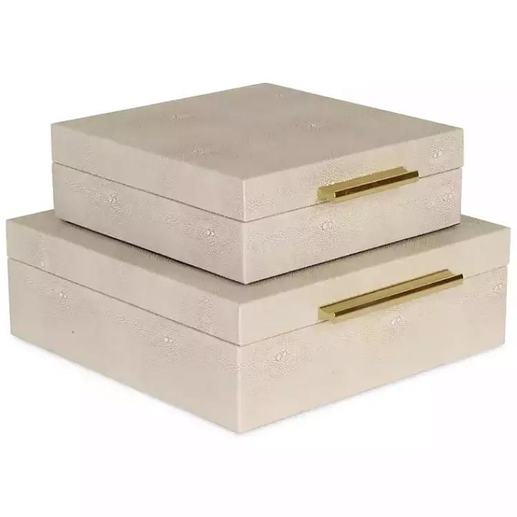Baskets & Boxes>Kirklands Home Faux Shagreen 2-pc. Square Decorative Boxes Tan