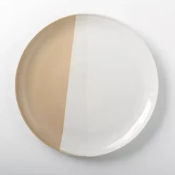 Kirklands Home Tan Half Dipped Reactive Dinner Plate Hot