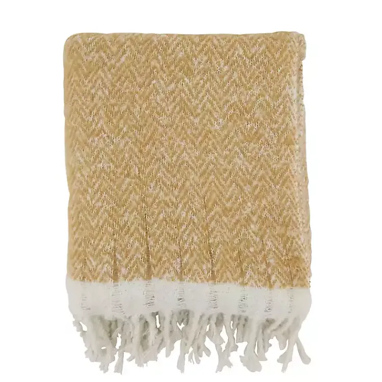Blankets & Throws>Kirklands Home Herringbone Faux Mohair Throw Tan