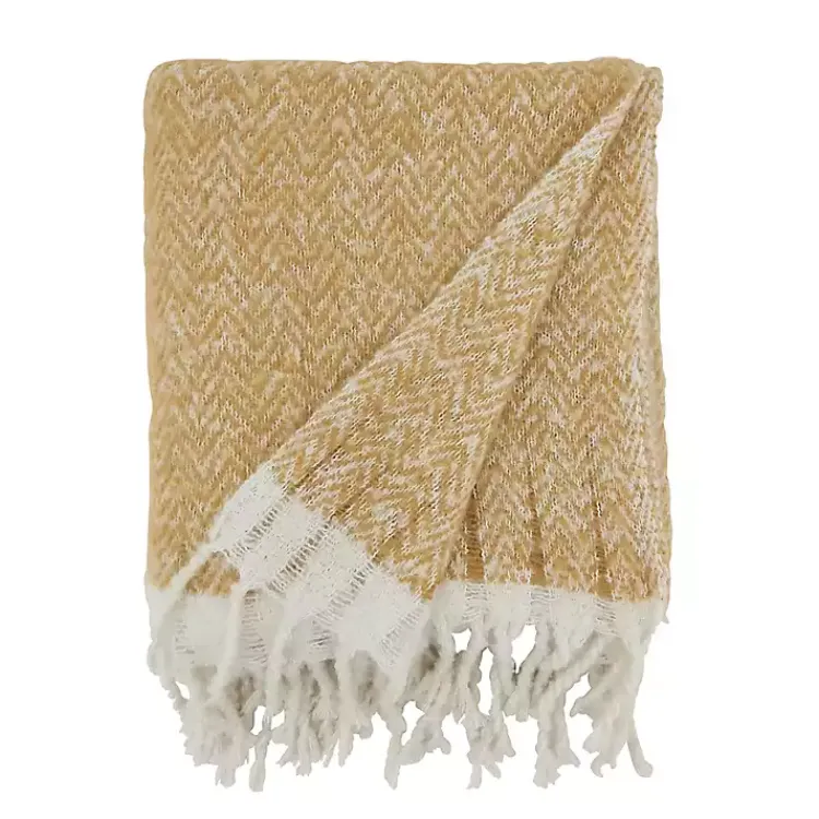 Blankets & Throws>Kirklands Home Herringbone Faux Mohair Throw Tan