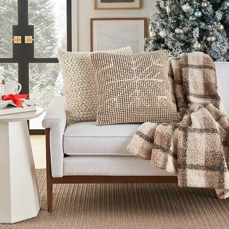 Christmas Pillows>Kirklands Home Looped Snowflake Pillow Tan
