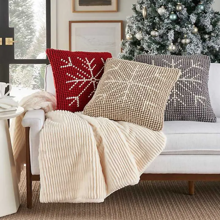 Christmas Pillows>Kirklands Home Looped Snowflake Pillow Tan