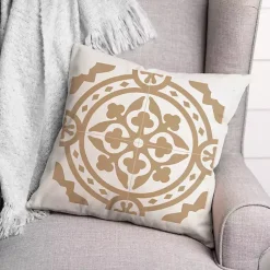 Kirklands Home Tan Medallion Tile Indoor/Outdoor Pillow Clearance