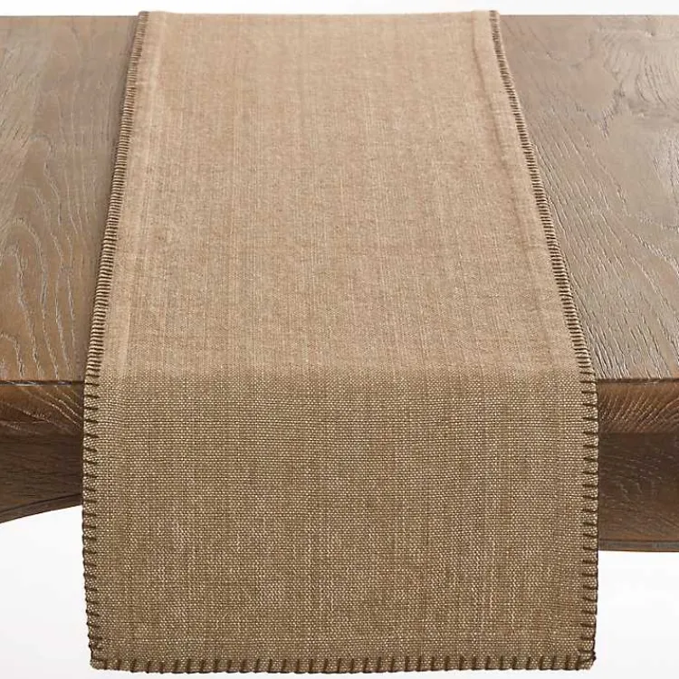 Kirklands Home Overcast Stitch Cotton Table Runner Tan Outlet