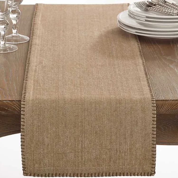 Kirklands Home Overcast Stitch Cotton Table Runner Tan Outlet