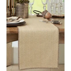 Kirklands Home Overcast Stitch Cotton Table Runner Tan Outlet