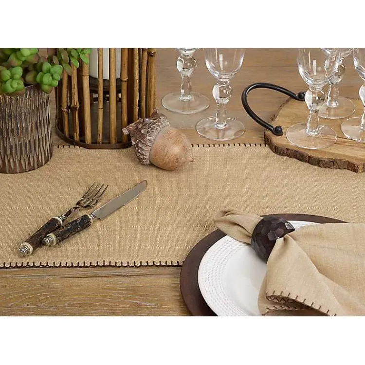 Kirklands Home Overcast Stitch Cotton Table Runner Tan Outlet