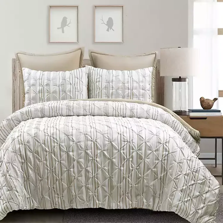 Kirklands Home Tan Pintuck Stripe Full/Queen 5-pc. Comforter Set New