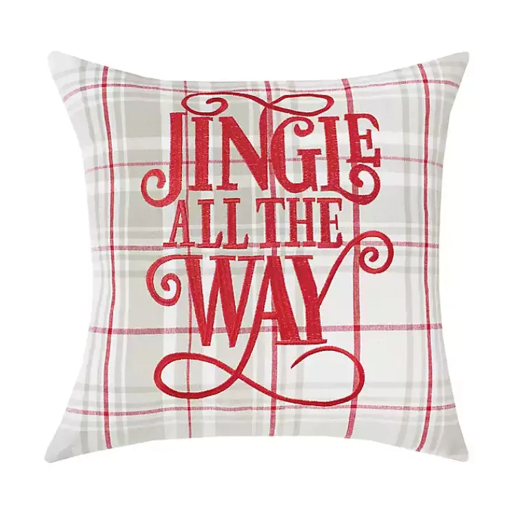 Christmas Pillows>Kirklands Home Tan Plaid Jingle All The Way Throw Pillow