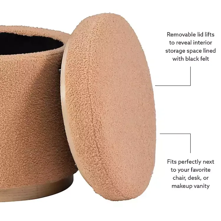 Kirklands Home Sherpa Upholstered Storage Ottoman Tan Outlet