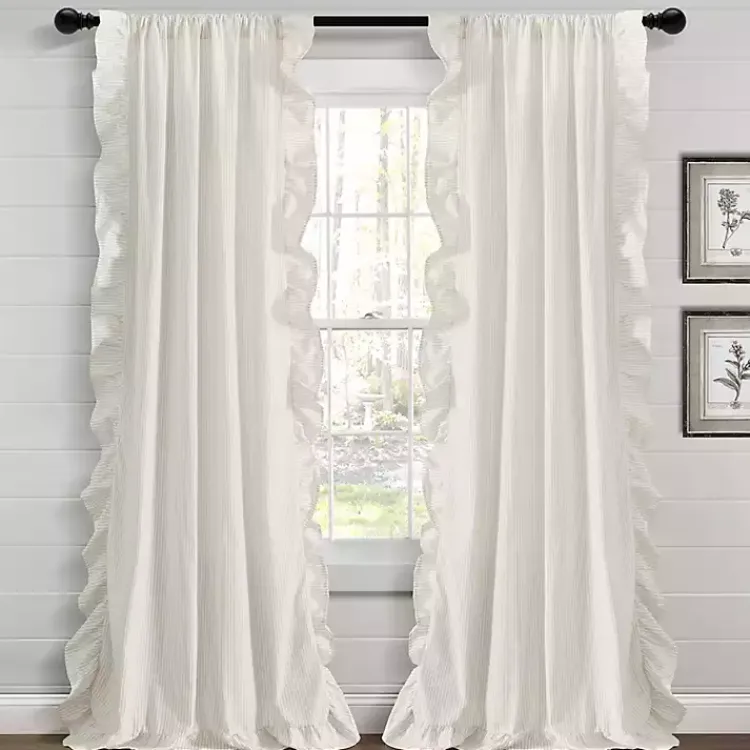 Kirklands Home Tan Stripe Ruffled Curtain Panel Set, 84 in.